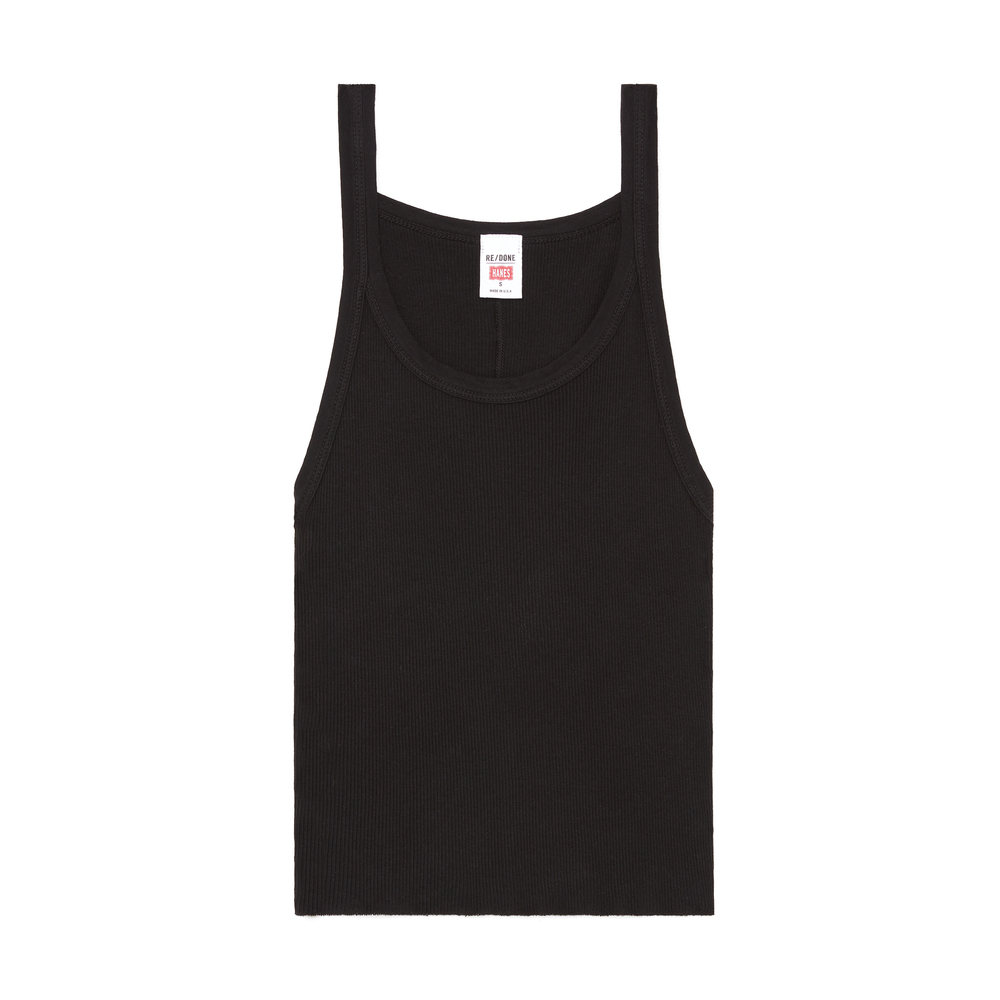 Re/done Ribbed Scoop-neck Fitted Tank In Black
