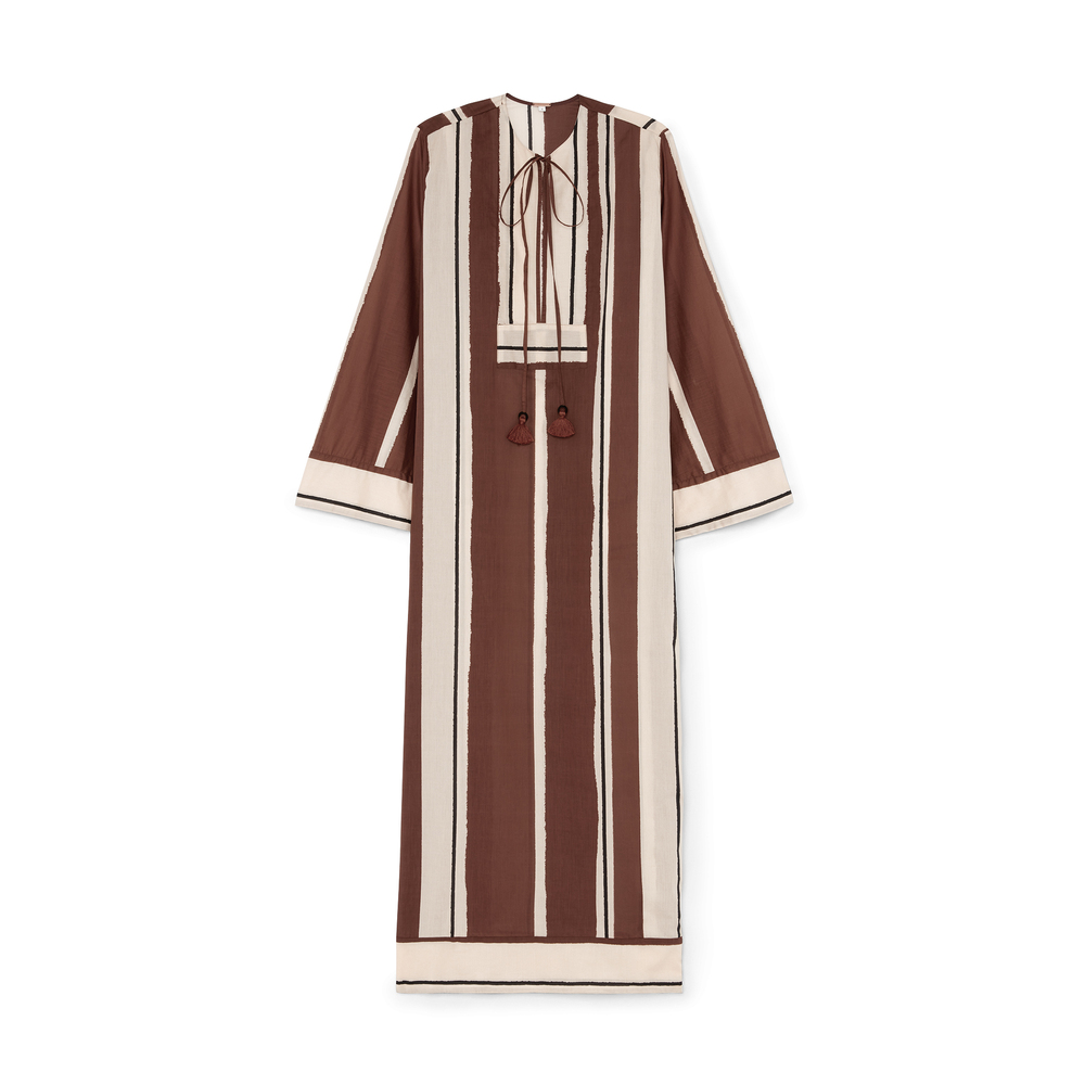 Shop Johanna Ortiz Real Shamans Tunic Dress In Warrior Stripes Ecru - Brown