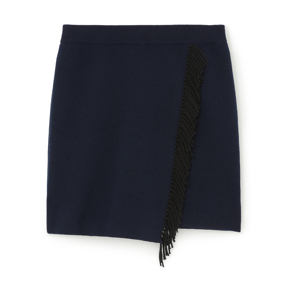 Lisa Yang Mette Fringed Wrap-effect Cashmere Mini Skirt In Navy