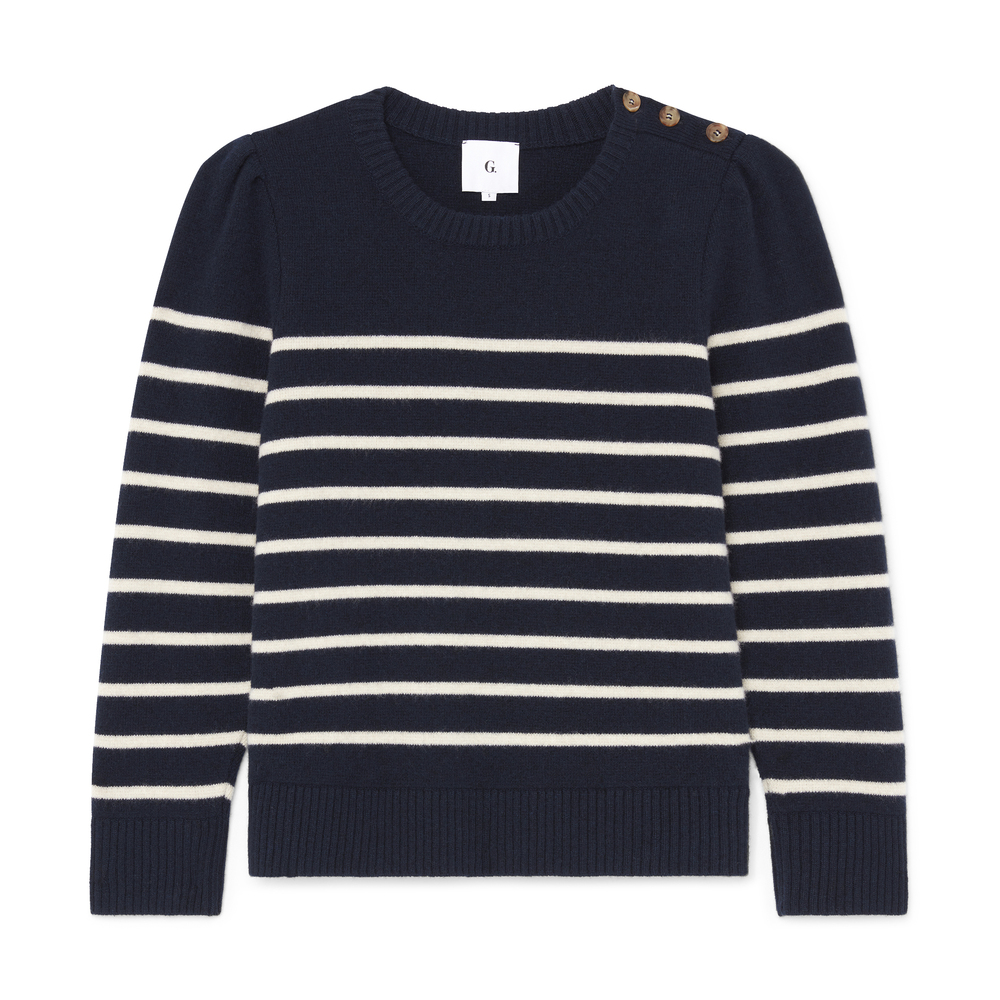 G. Label By Goop The Girlfriend Striped Crewneck In Navy,ivory