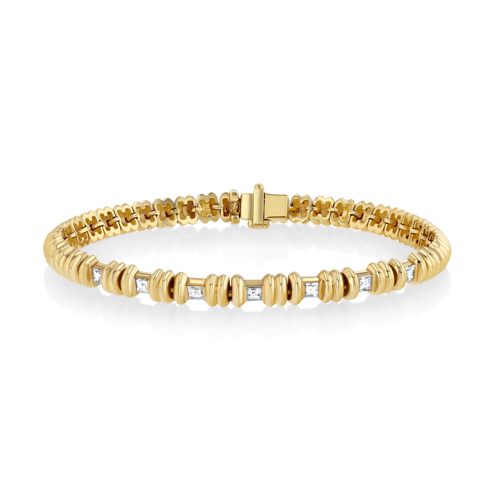 Lizzie Mandler Fluted Bar Tennis Bracelet In 18k Gold,white Diamond
