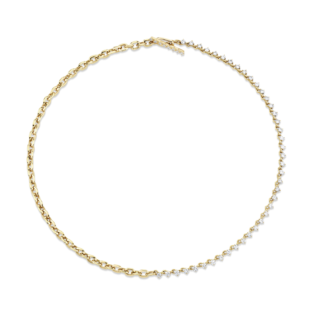 Lizzie Mandler Xs Link And Eclat Diamond Tennis Necklace In 18k Gold,white Diamond