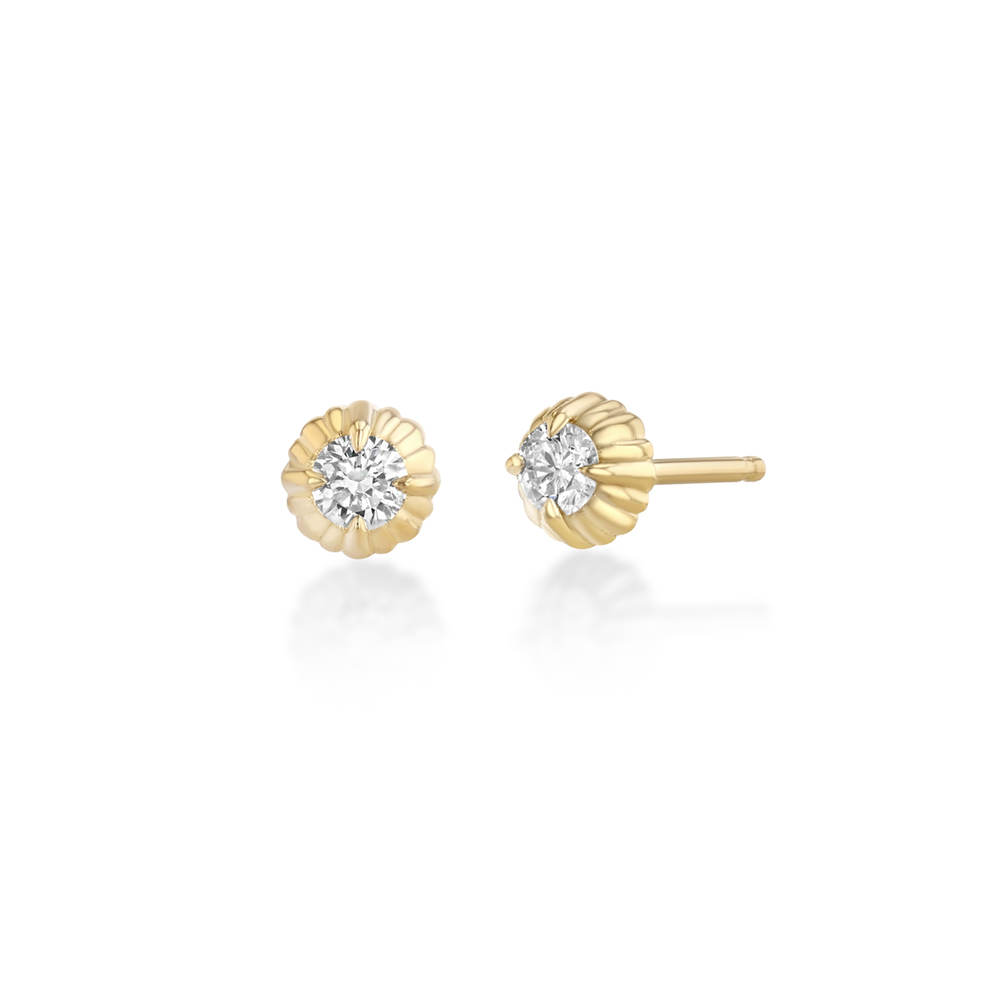 Lizzie Mandler Mini Fluted Round Button Stud Earrings In Gold