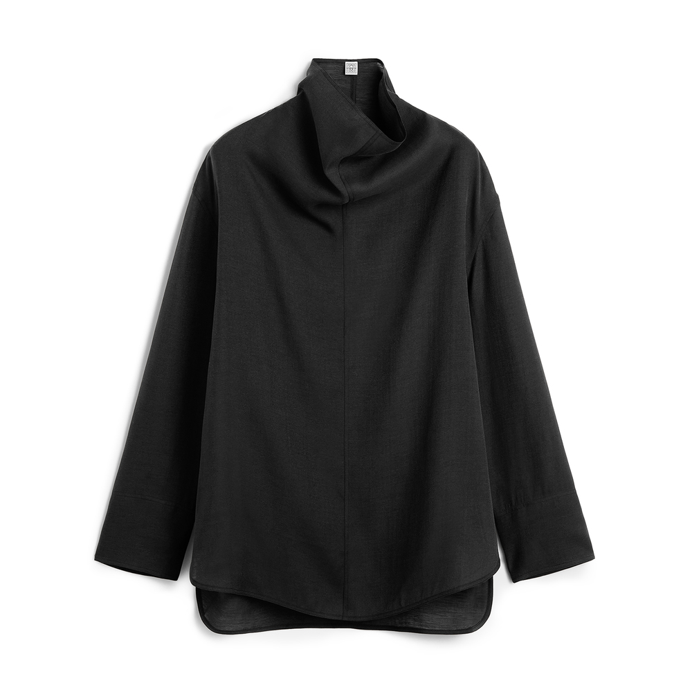 Totême Funnel-neck Organza Blouse In Black