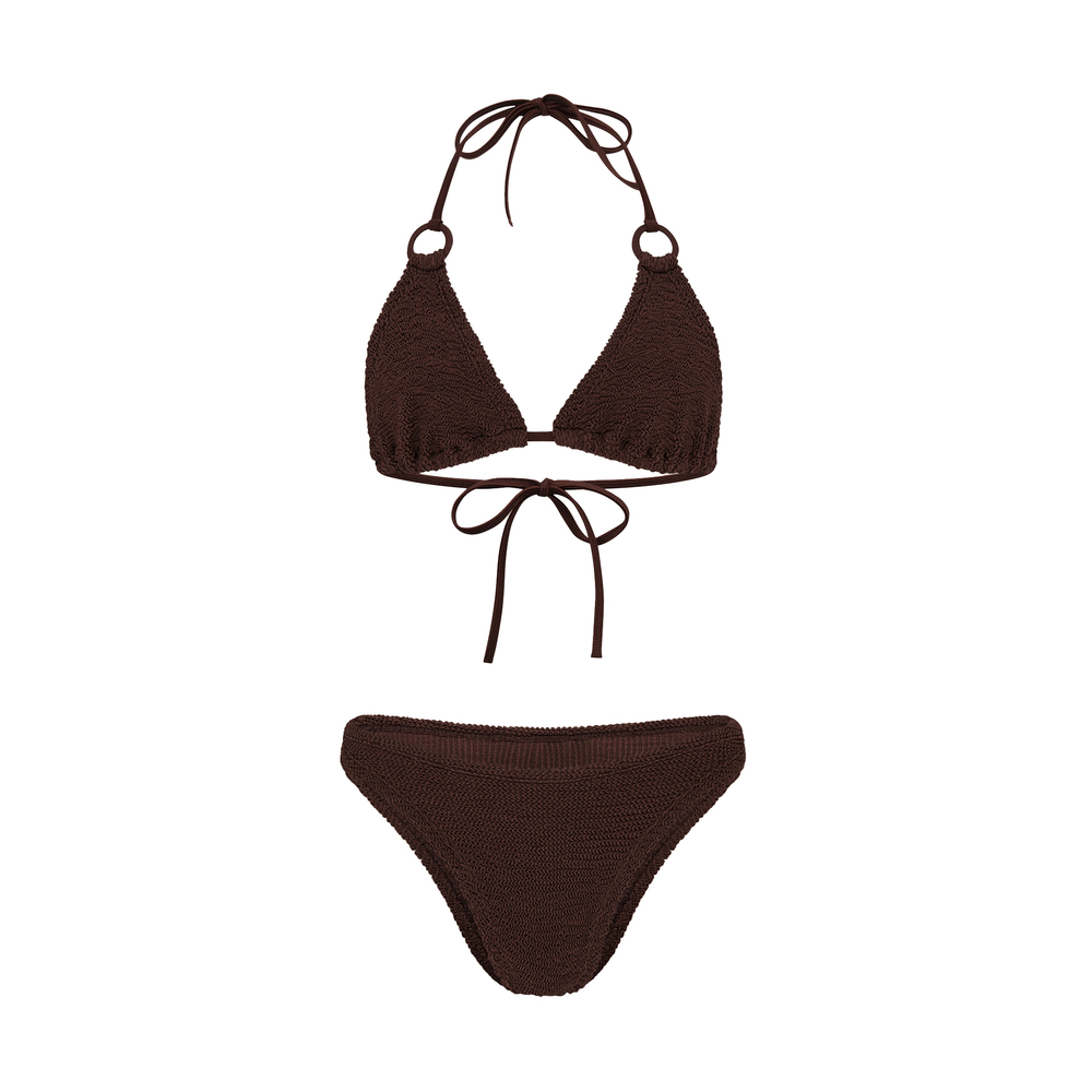 Hunza G Eva Shirred Bikini In Metallic Chocolate