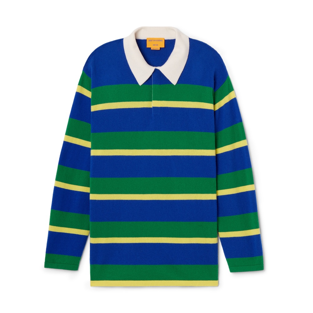 Guest In Residence Striped Cashmere Rugby Jumper In Cobalt,rainforest
