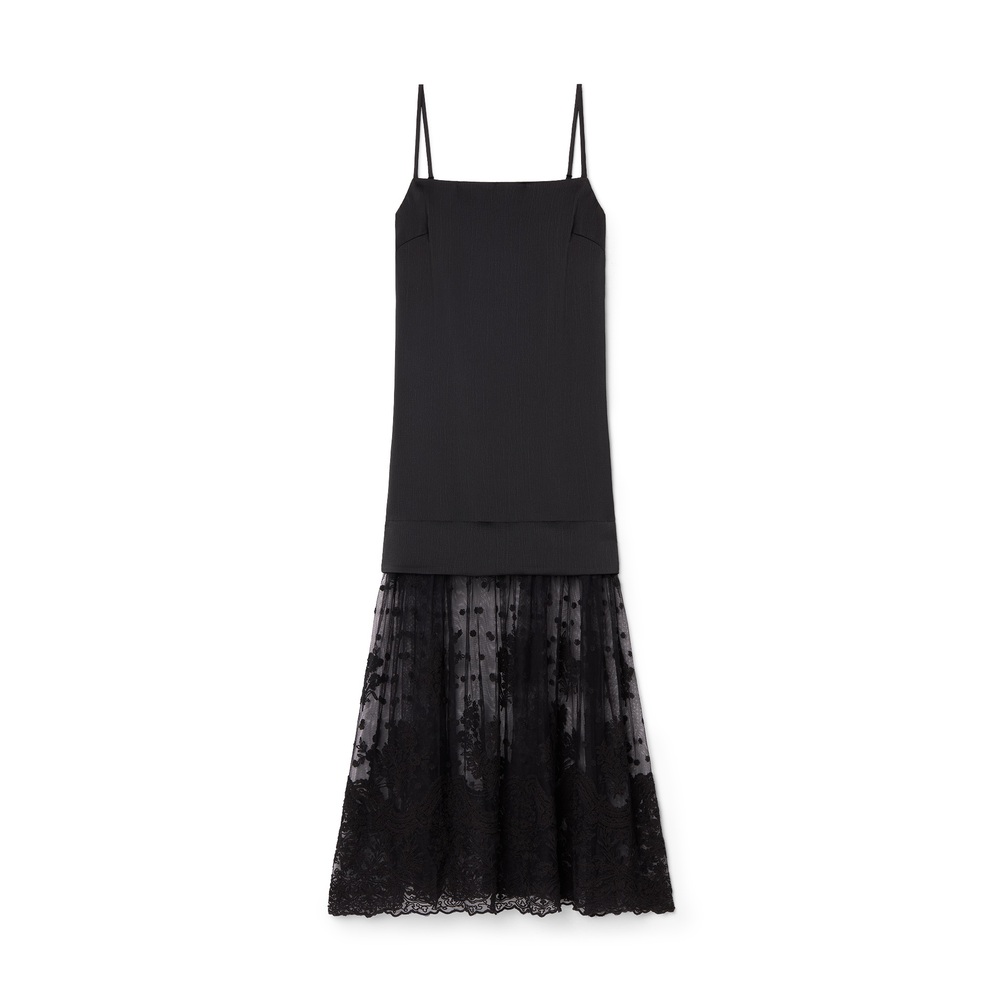 Sea Noa Satin Slip Dress With Lace Skirt Black In Black