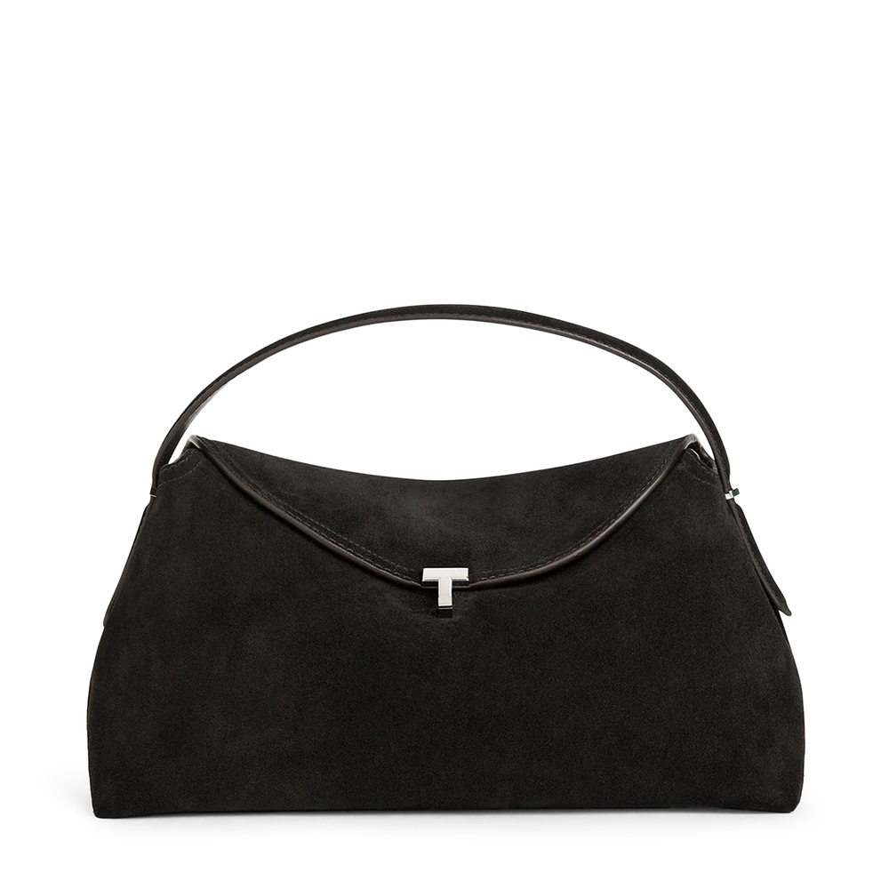 Totême Toteme T-lock Top Handle Leather Satchel In Espresso Suede