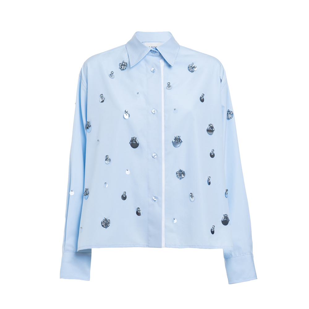 Shop Des Phemmes Boyfriend Embroidered Shirt In Pastel Blue