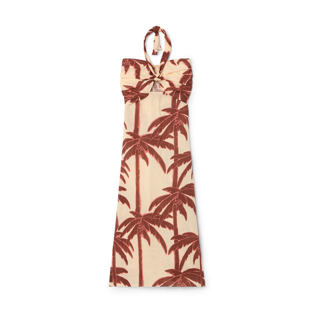 Shop Johanna Ortiz Water Adventure Ankle Dress In Swim Salty Palms-ecru-brown-pink