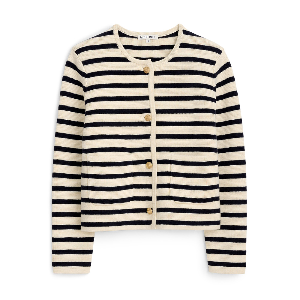 Alex Mill Paris Sweater Jacket In Stripe In Cream,navy Stripe