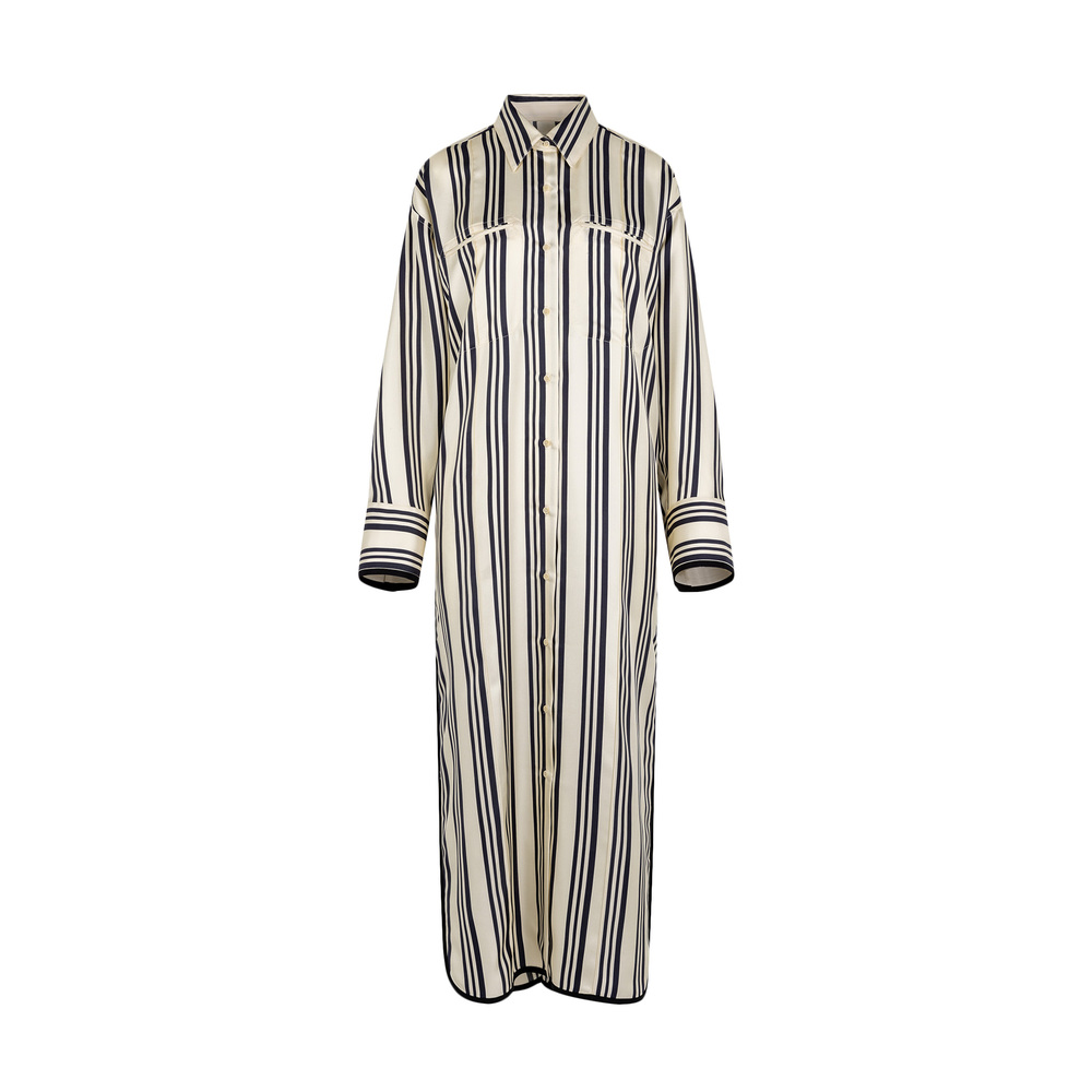 Heirlome Viviana Stripe Maxi Silk Shirtdress In Cream,black
