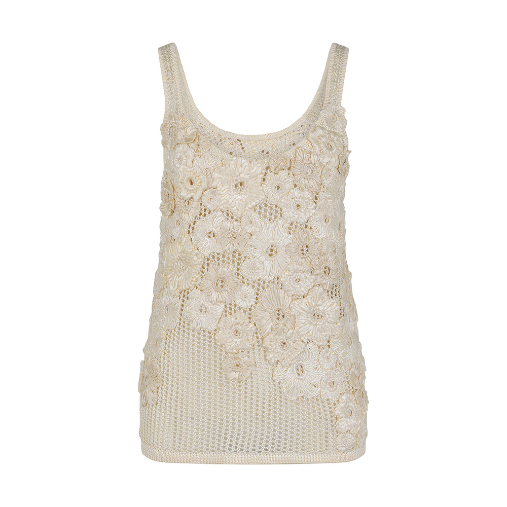 Heirlome Emily Flower-detailed Knit Silk Tank Top In Ivory