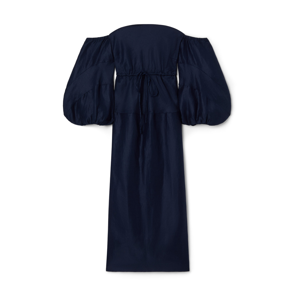 Rosie Assoulin Off-the-shoulder Taffeta Midi Dress In Navy