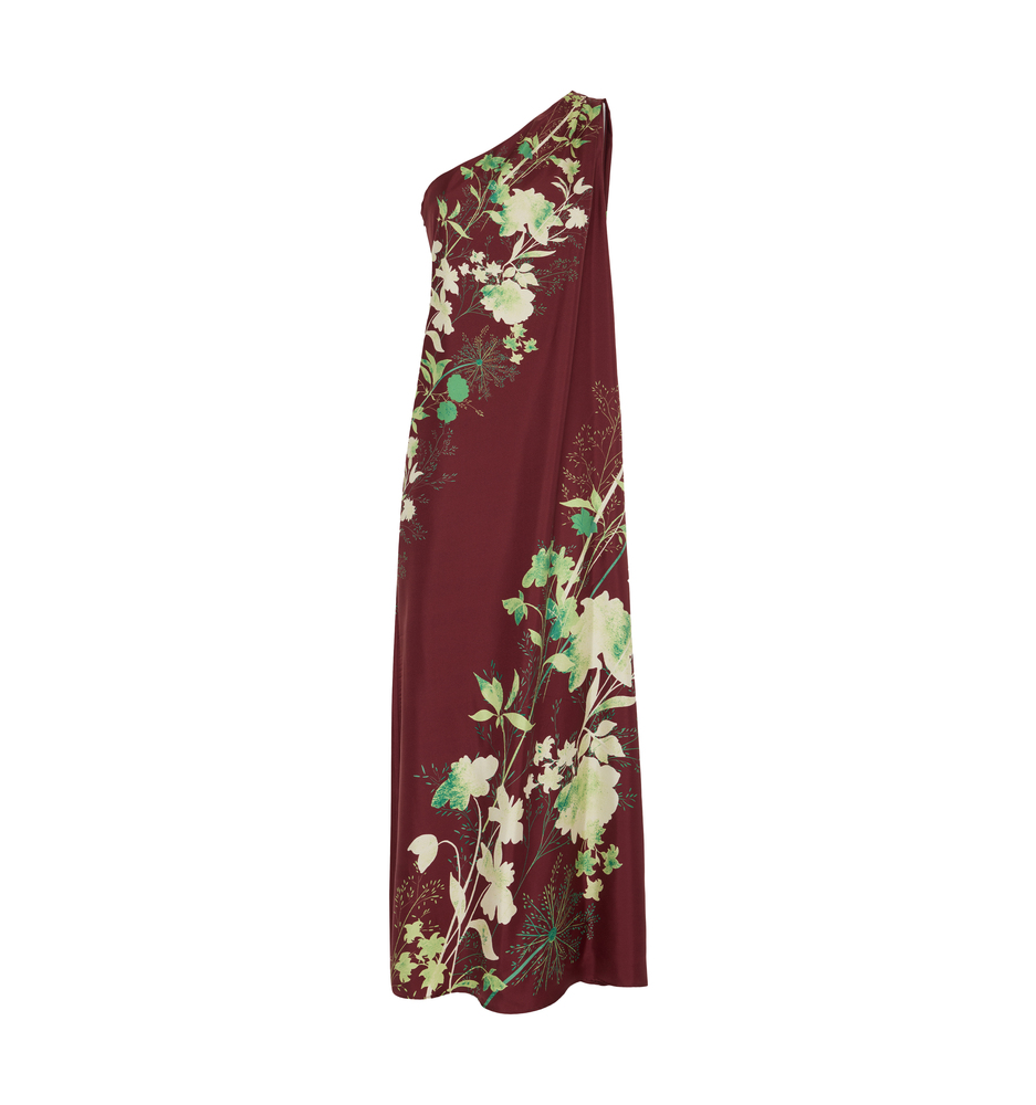 La Doublej Roy One-shoulder Floral Silk Maxi Dress In Woodland Placée