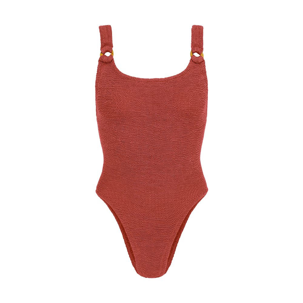 Shop Hunza G Domino One-piece In Metallic Rosewood