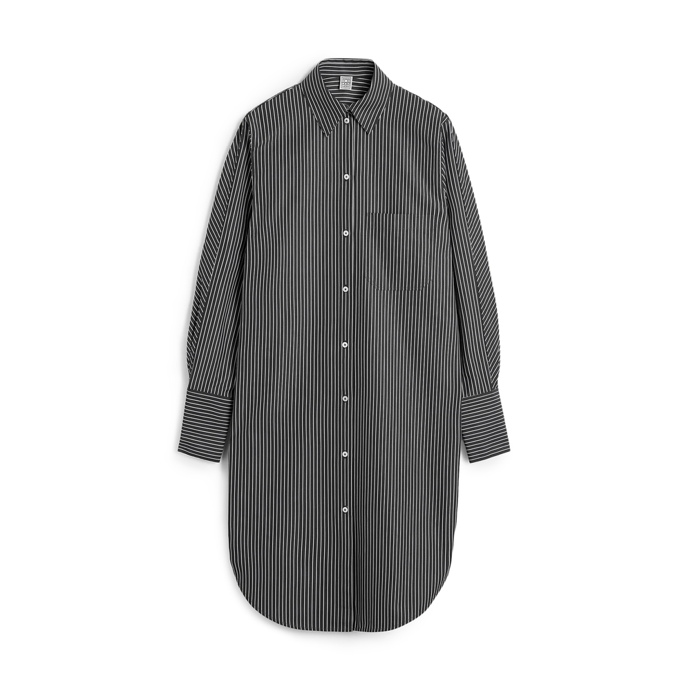 Totême Striped Organic Cotton-poplin Midi Shirt Dress In Gray