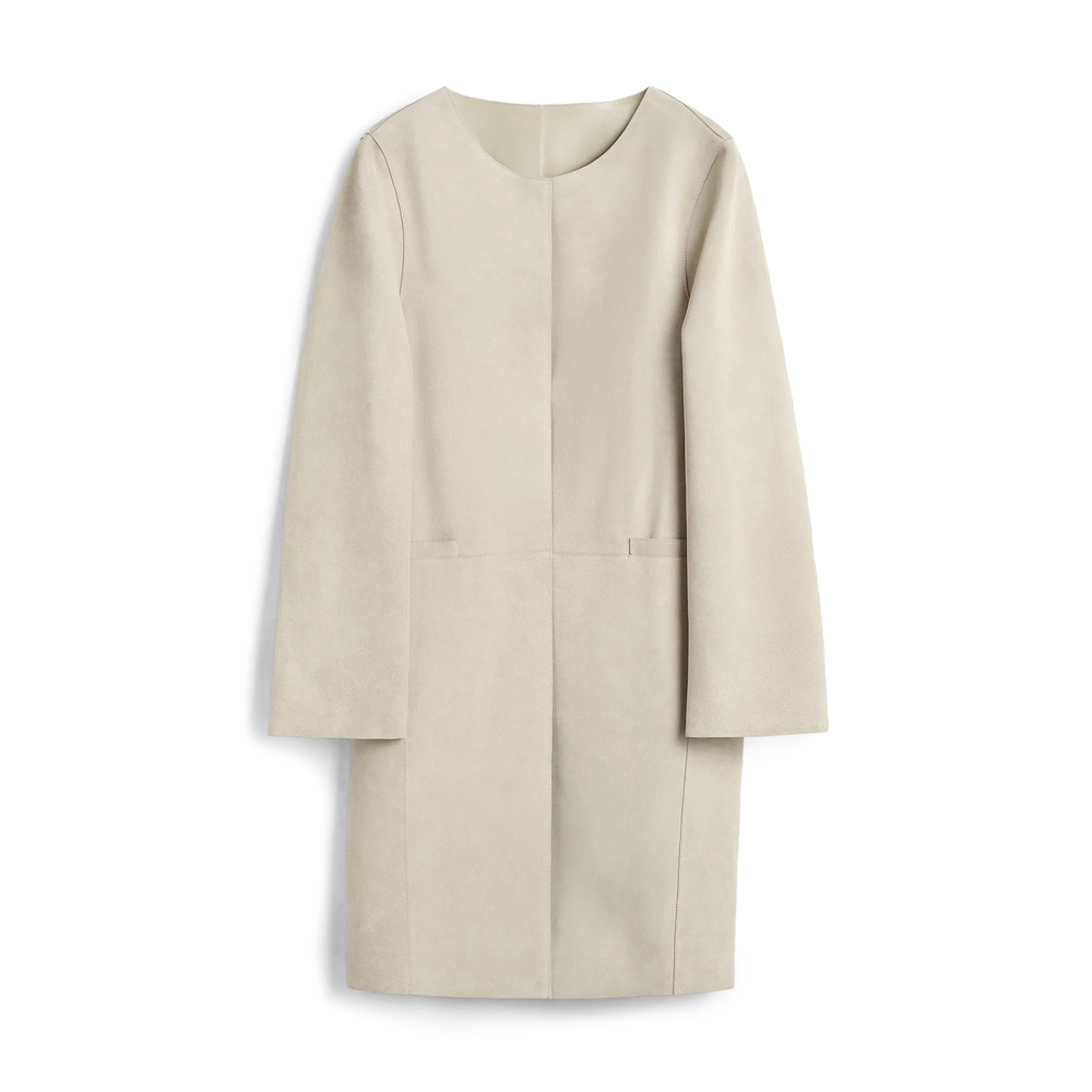 Totême Collarless Suede Coat In Brown