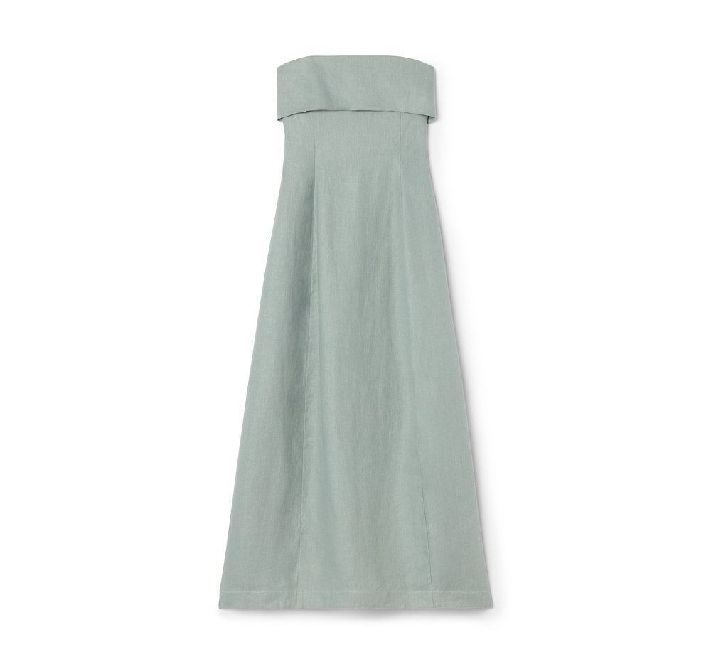 Bondi Born Atami Strapless Linen-twill Maxi Dress In Blue