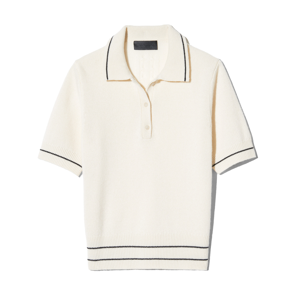 Nili Lotan Carline Striped Cashmere Polo Sweater In White