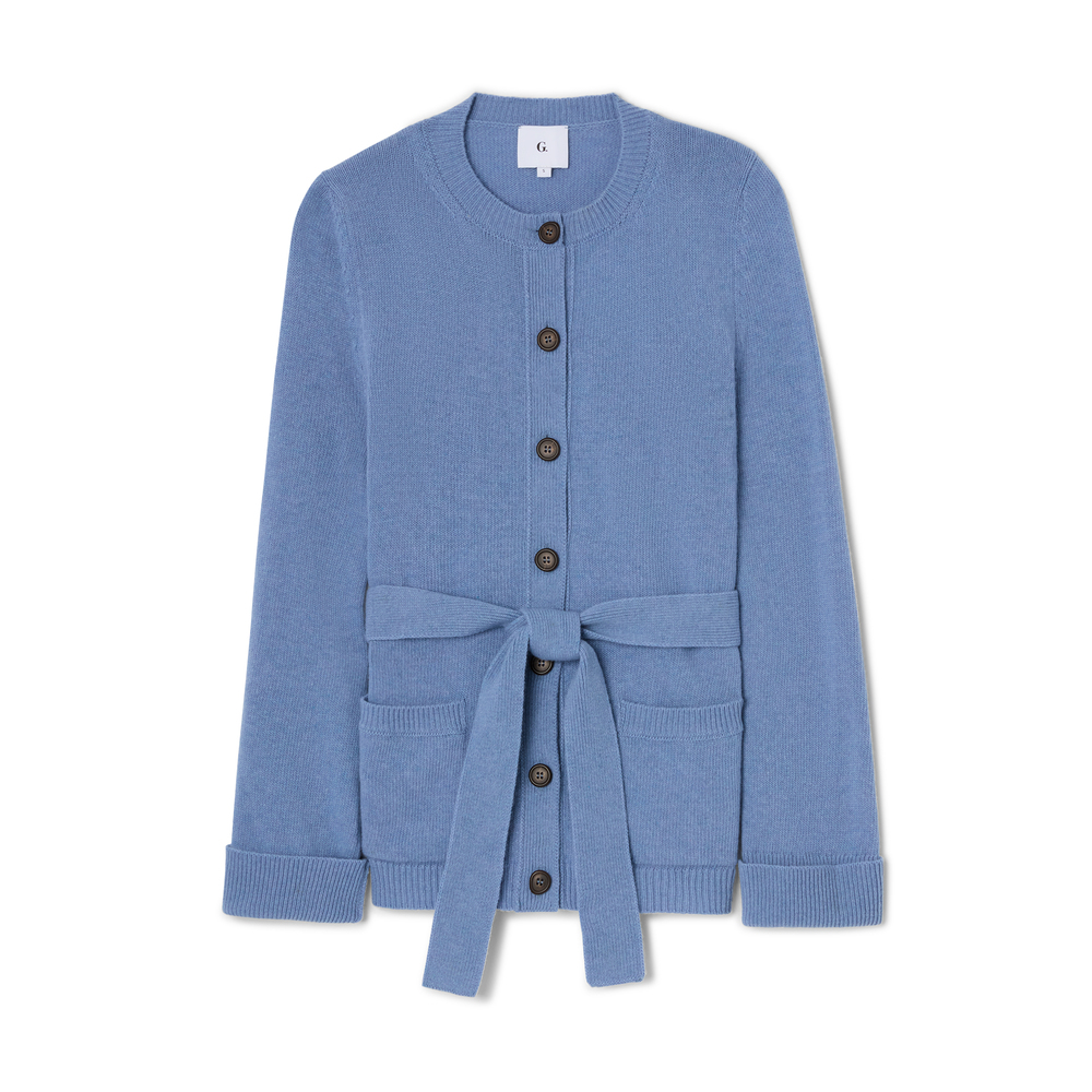 G. Label By Goop The Slim Belted Cardigan In Blue
